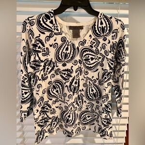ISA White and Black Paisley Sweater with Beading and Sparkle Size Small